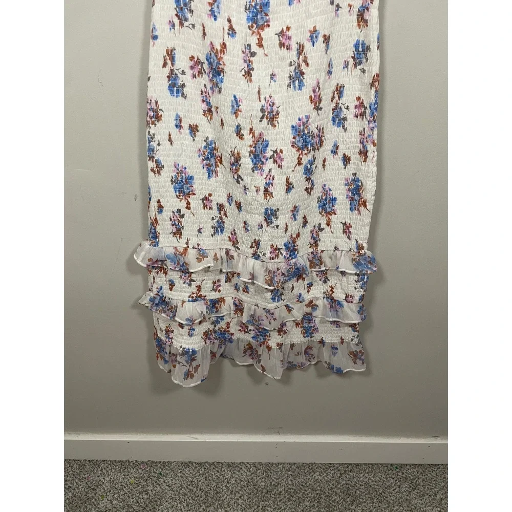 Abercrombie & Fitch Smocked Puff Sleeve Midi Dress Floral Print Size Large - Picture 4 of 10
